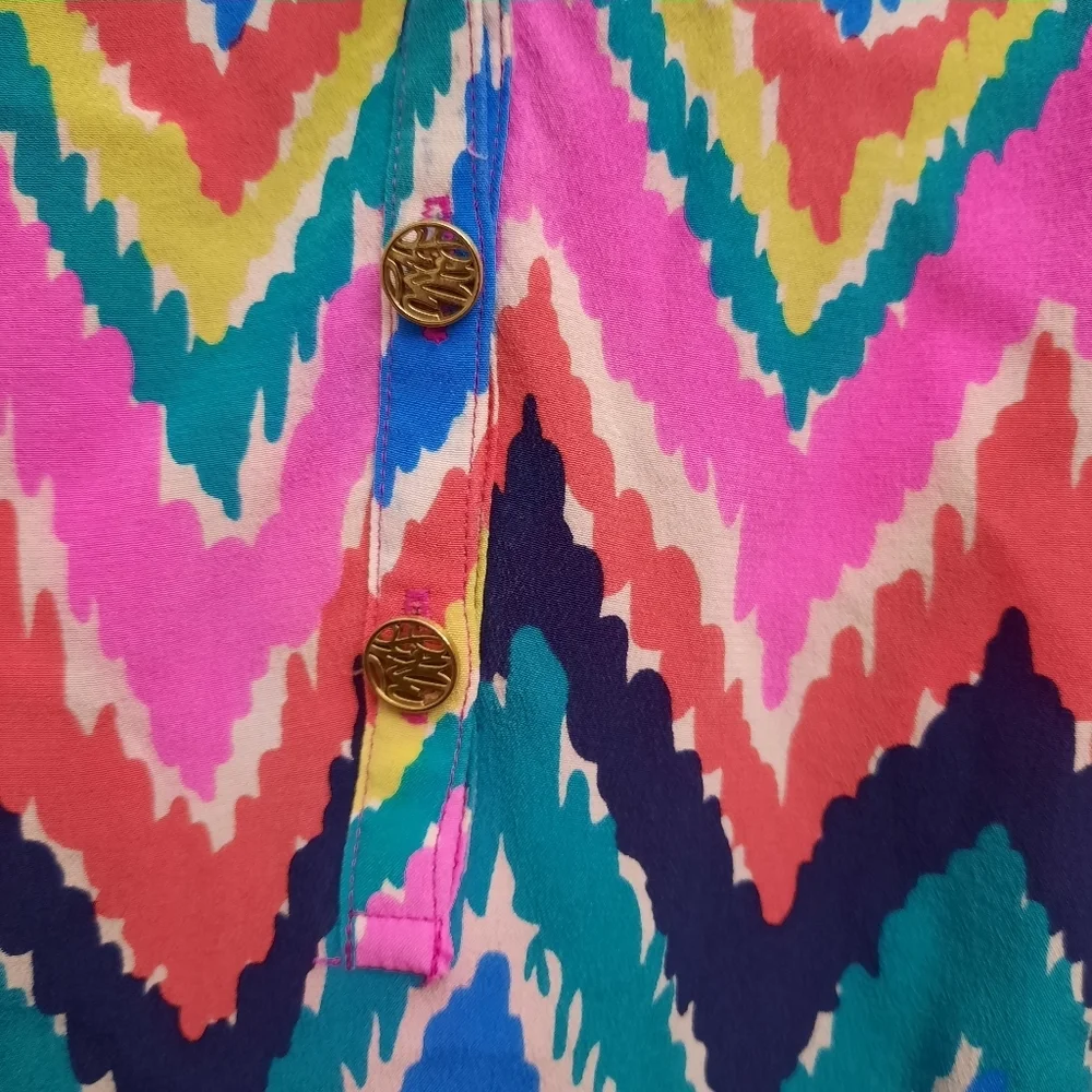 Lilly Pulitzer Chevron Elsa Silk  Multicolor Blouse - Picture 4 of 10